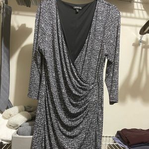 Express wrap style dress with in gray scale dot pattern size L.